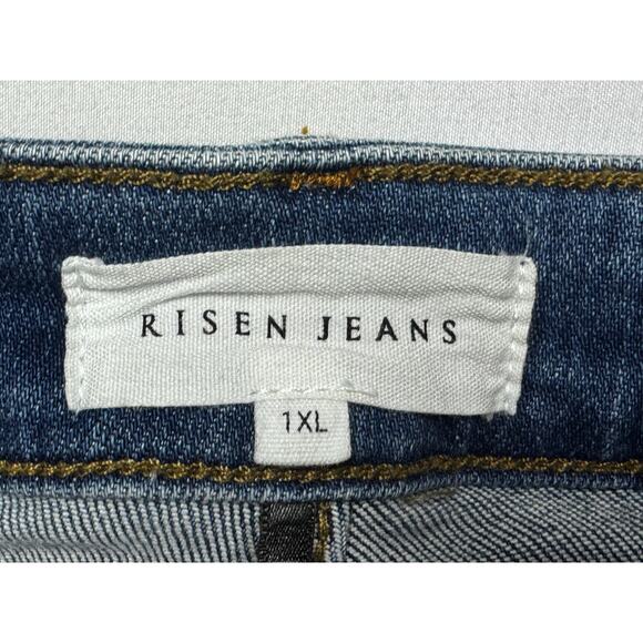 Risen Women's Distressed Straight Crop Blue Stretch Denim Jeans - Sz 1XL (35x28) - Picture 4 of 6